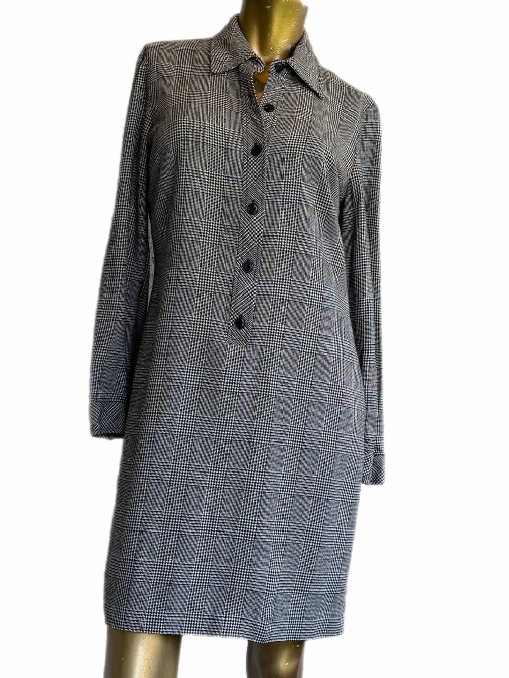 Liz Claiborne Glen Plaid Viscose Wool Long Sleeve Collared Shift Dress Size 8